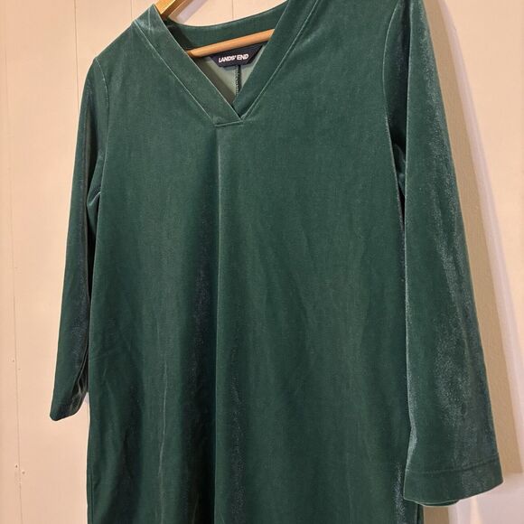 Lands End Women's Small Velvet/Velour Top Green V-Neck 3/4 Sleeve Jewel Romantic - Picture 3 of 12